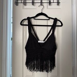 Jonathan Simkhai Black Fringe Top